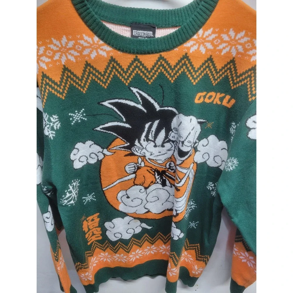 Dragon Ball Goku Ugly Christmas Sweater Green Orange Kid Goku Nimbus Mens Large